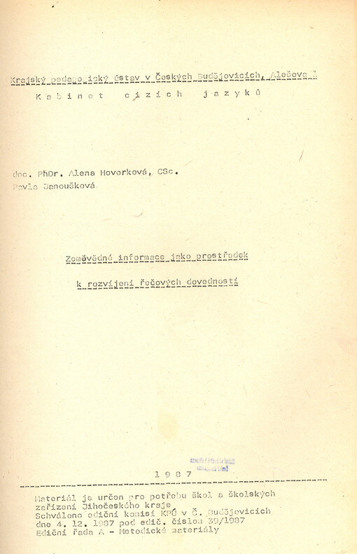 Zeměvědné informace jako prostředek k rozvíjení řečových schopností