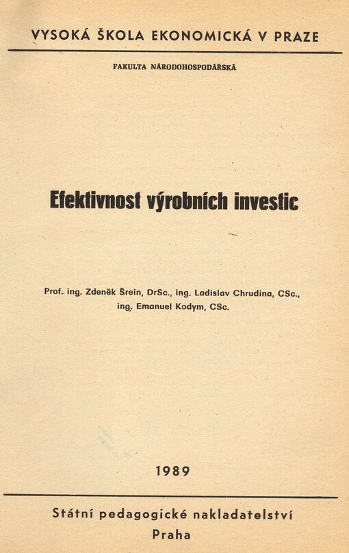 Efektivnost výrobních investic