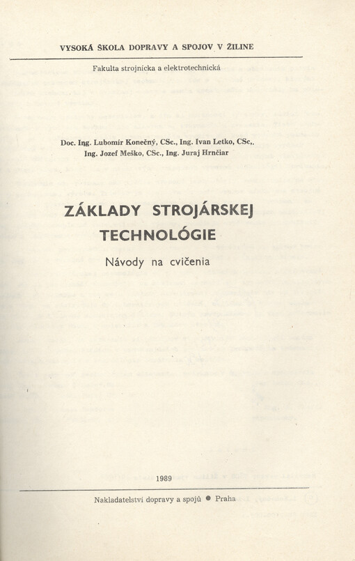 Základy strojárskej technológie :návody na cvičenia