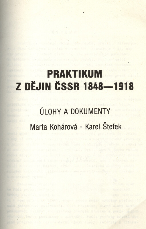 Praktikum z dějin ČSSR 1848-1918 : úlohy a dokumenty