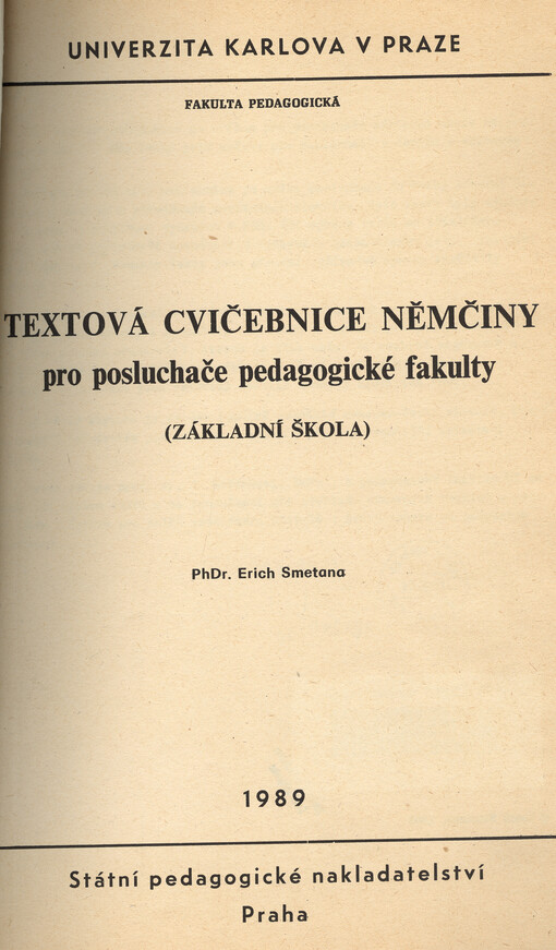 Textová cvičebnice němčiny pro posluchače pedagogické fakulty