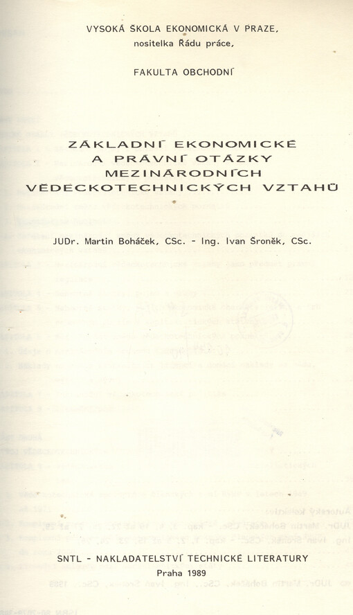 Základní ekonomické a právní otázky mezinárodních vědeckotechnických vztahů