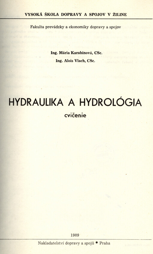 Hydraulika a hydrológia : cvičenie
