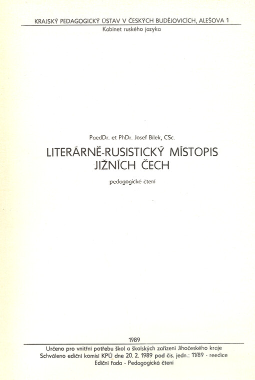 Literárně-rusistický místopis jižních Čech