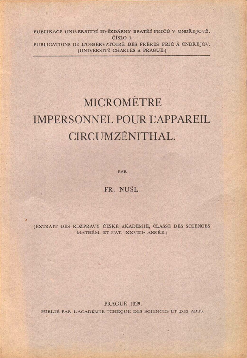 Micromètre impersonnel pour l'appareil circumzénithal
