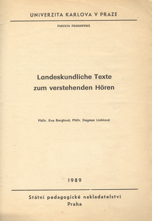 Landeskundliche Texte zum verstehenden Hören :určeno pro posl. fak. filozof.
