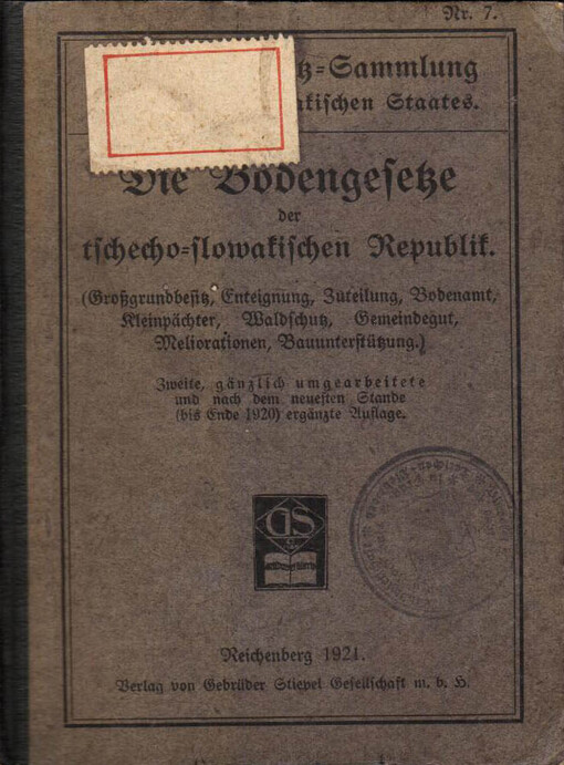 Die Bodengesetze der tschecho-slowakischen Republik :(Großgrundbesitz, Enteignung, Zuteilung, Bodenamt, Kleinpächter, Waldschutz, Gemeindegut, Meliorationen, Bauunterstützung)