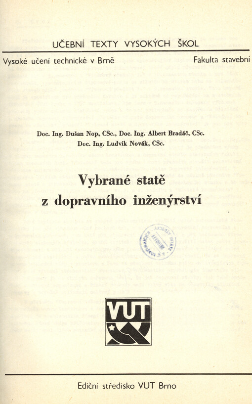 Vybrané statě z dopravního inženýrství