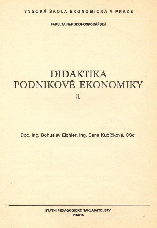 Didaktika podnikové ekonomiky, 2. díl