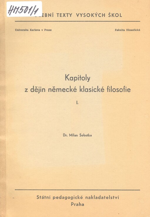 Kapitoly z dějin německé klasické filosofie. 1. [díl]