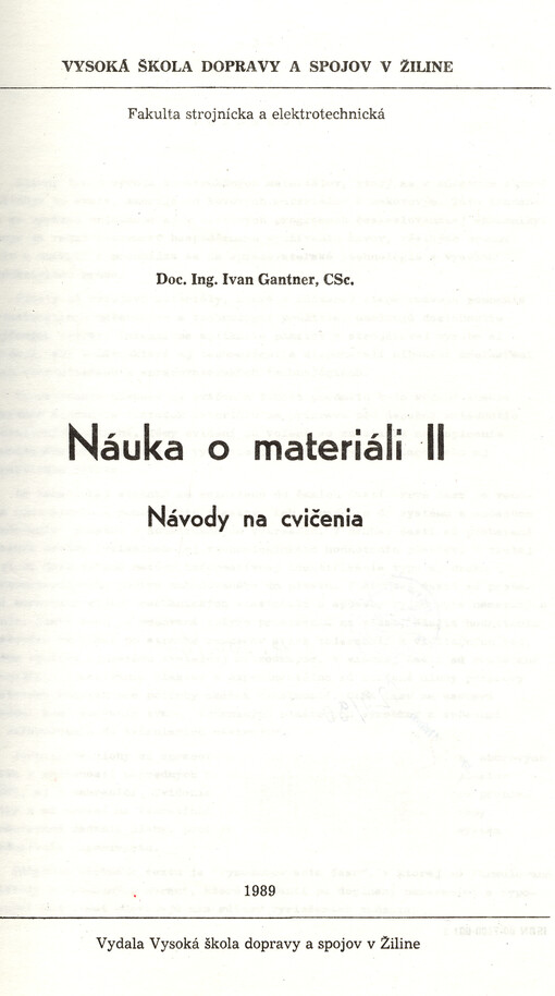 Nauka o materiáli II :návody do cvičenia