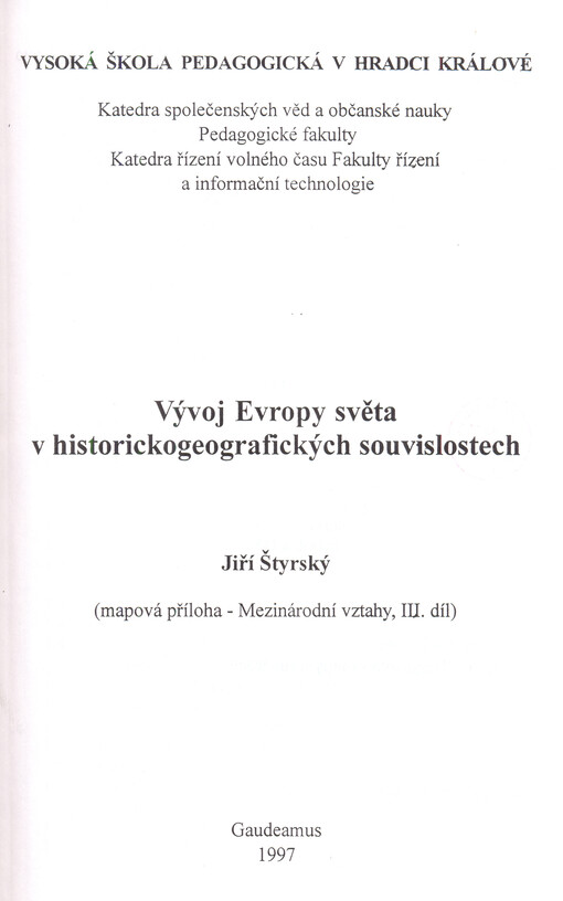 Vývoj Evropy [a] světa v historickogeografických souvislostech