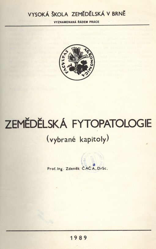 Zěmědělská fytopatologie : (vybrané kapitoly)