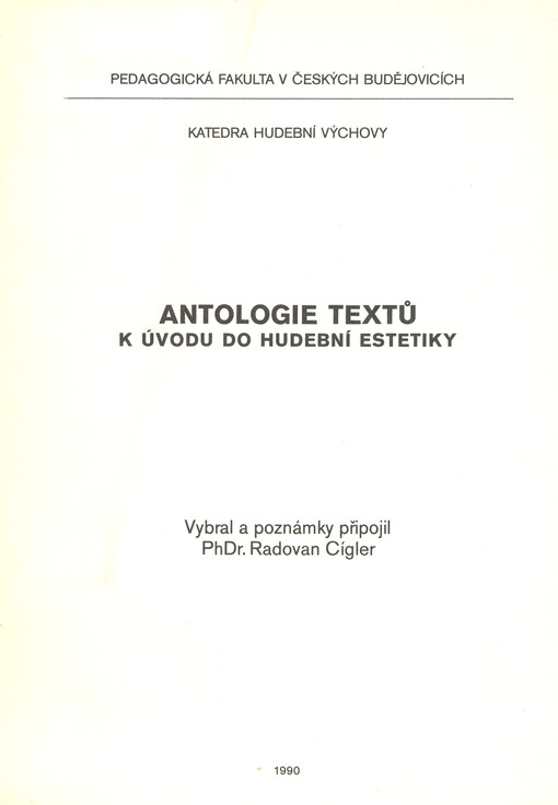 Antologie textů k Úvodu do hudební estetiky