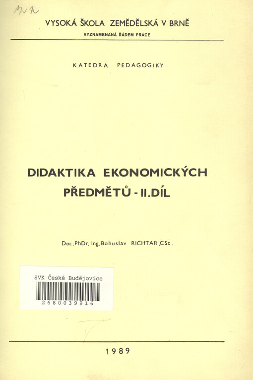 Didaktika ekonomických předmětů.II. díl