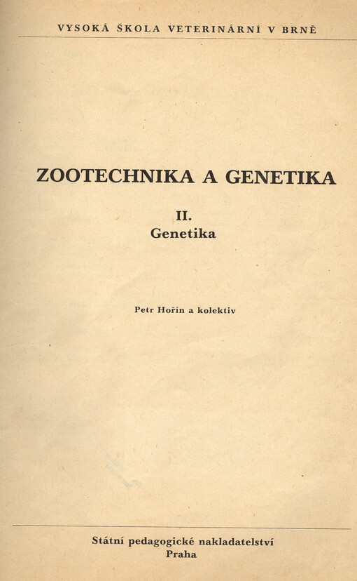 Zootechnika a genetika. II., Genetika