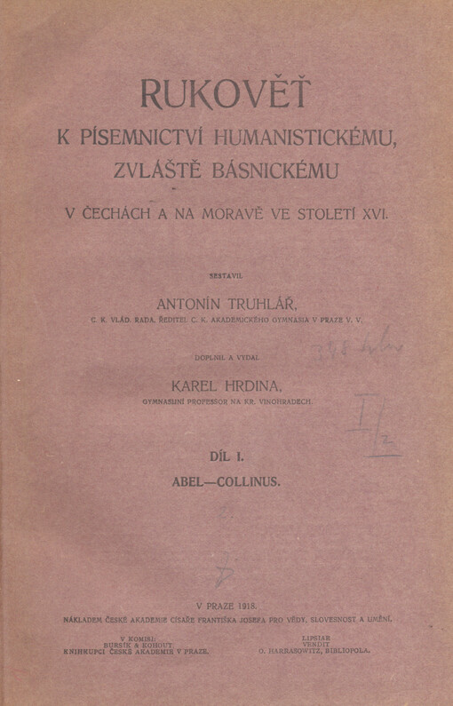 Rukověť k písemnictví humanistickému, zvláště básnickému v Čechách a na Moravě ve století XVI