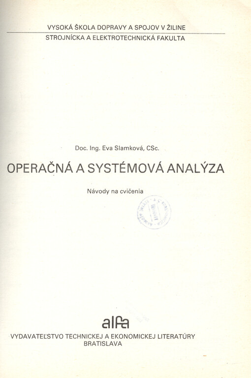 Operačná a systémová analýza : návody na cvičenia