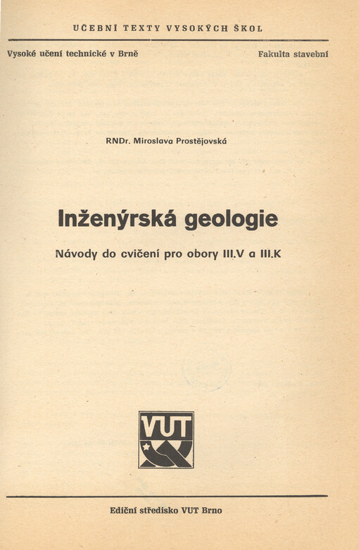 Inženýrská geologie :návody do cvičení pro obory III. V a III. K : určeno pro posluchače fakulty stavební
