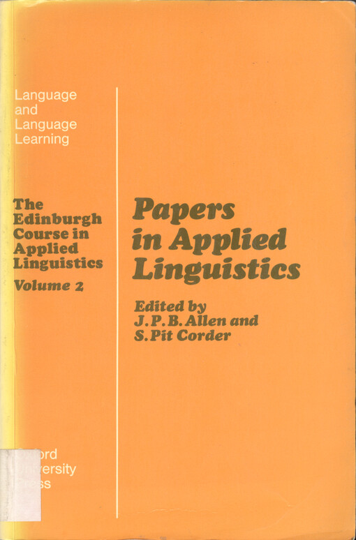 The Edinburgh course in applied linguistics. Vol. 2, Papers in applied linguistics