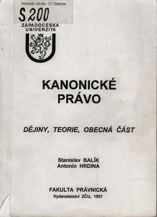 Kanonické právo: dějiny, teorie, obecná část