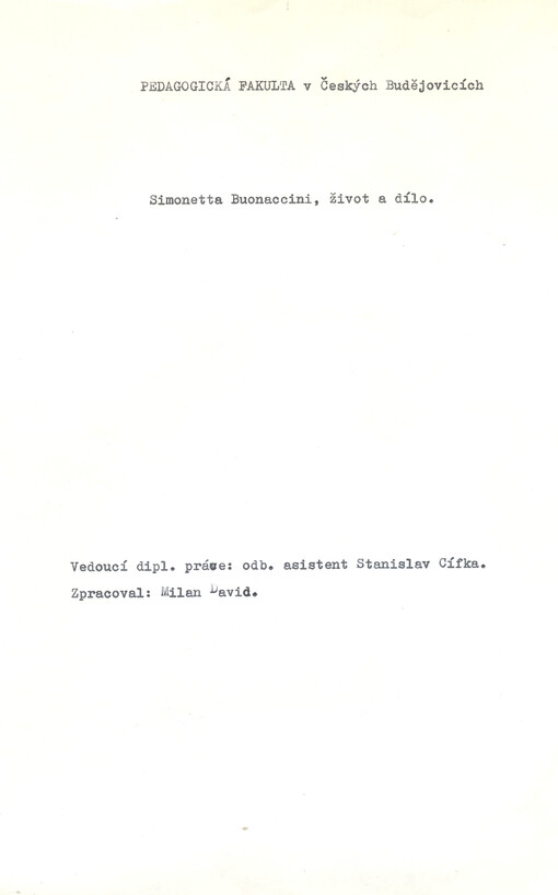 Simonetta Buonaccini, život a dílo zpracoval Milan David