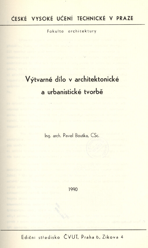 Výtvarné dílo v architektonické a urbanistické tvorbě: určeno pro stud. fak. architektury