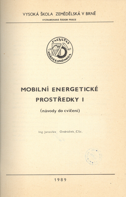 Mobilní energetické prostředky I :návody do cvičení