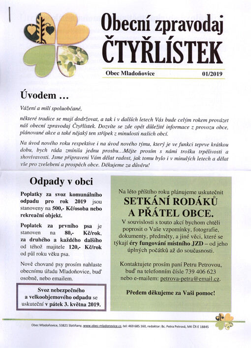 Obecní zpravodaj čtyřlístek