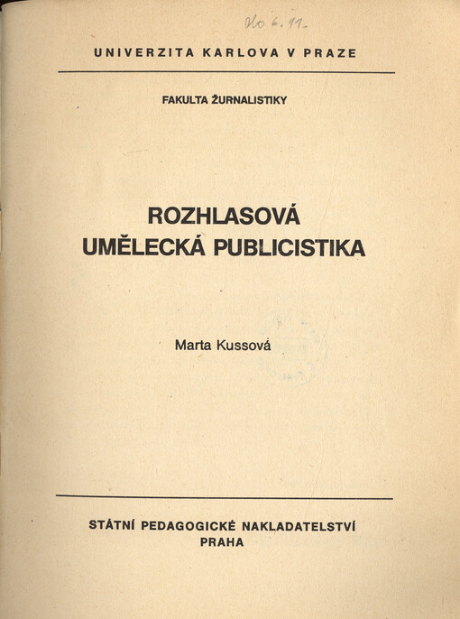 Rozhlasová umělecká publicistika : určeno pro posl. fak. žurnalistiky