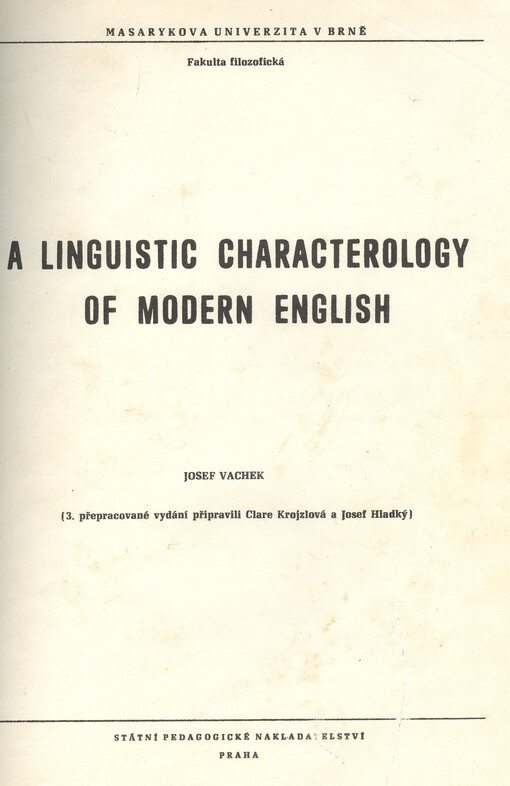 linguistic characterology of modern english: Určeno pro posl. fak. filozof