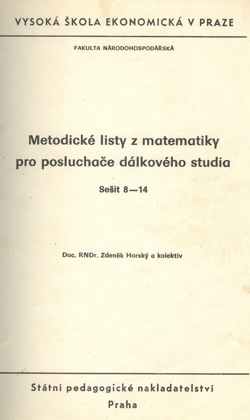 Metodické listy z matematiky pro posluchače dálkového studia