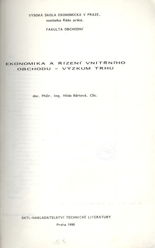 Ekonomika a řízení vnitřního obchodu - výzkum trhu