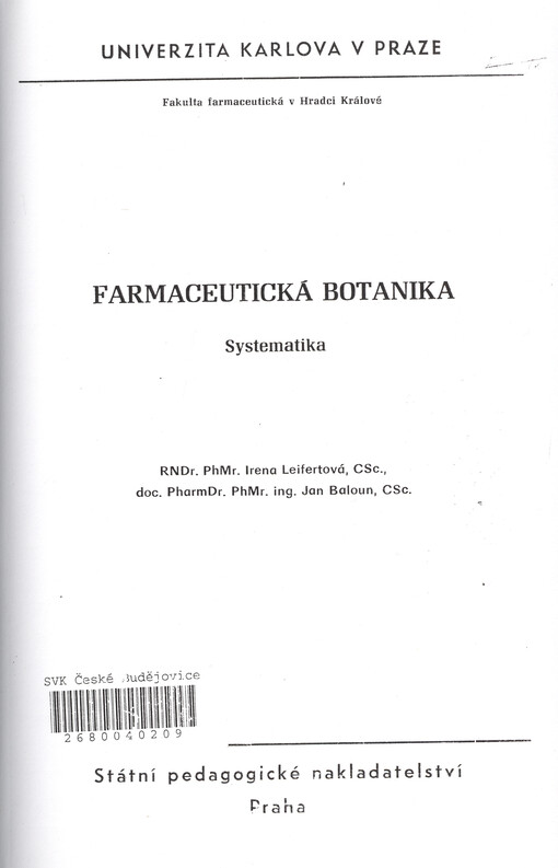 Farmaceutická botanika : systematika