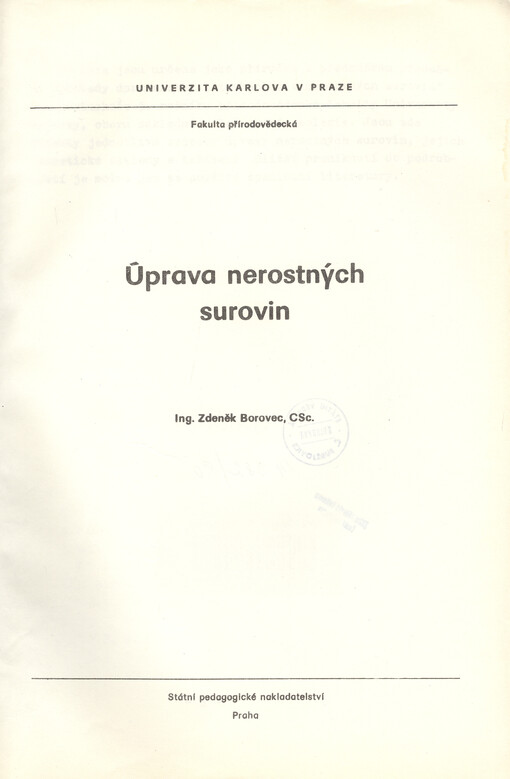 Úprava nerostných surovin: Určeno pro posl. fak. přírodovědecké