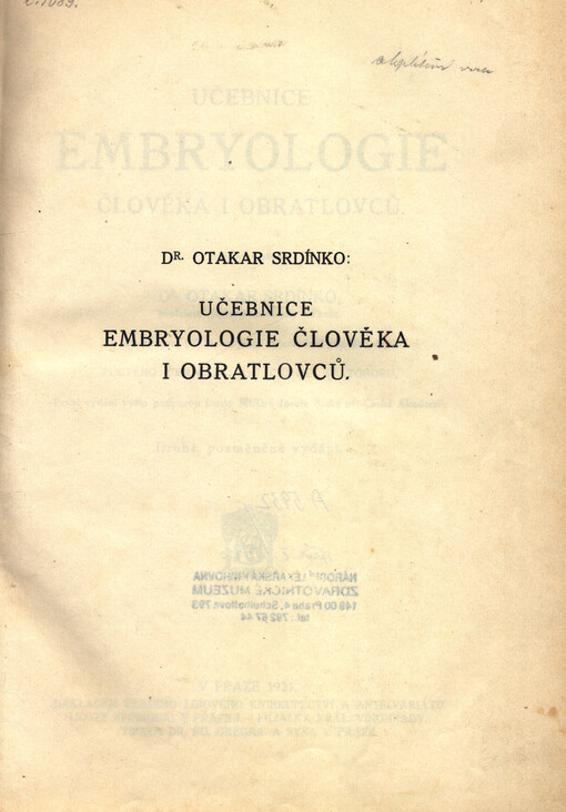 Učebnice embryologie člověka i obratlovců