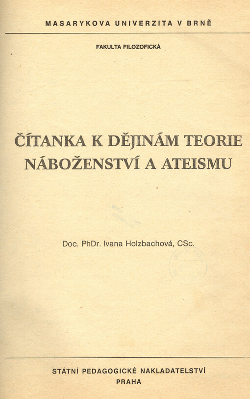 Čítanka k dějinám teorie náboženství a ateismu