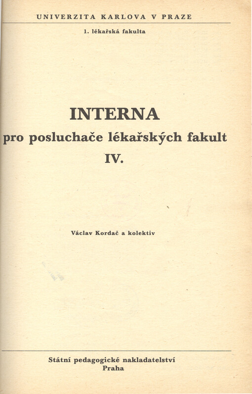 Interna pro posluchače lékařských fakult