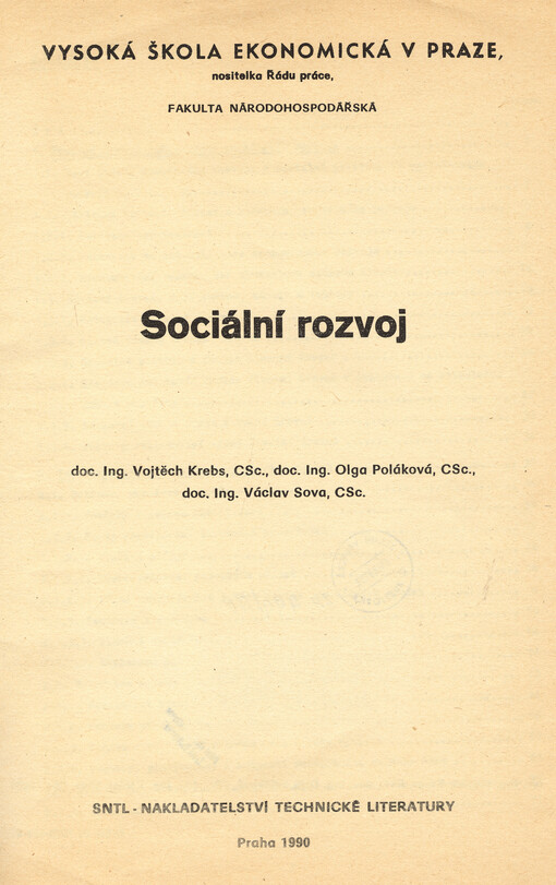 Sociální rozvoj: určeno pro posl. fak. národohosp