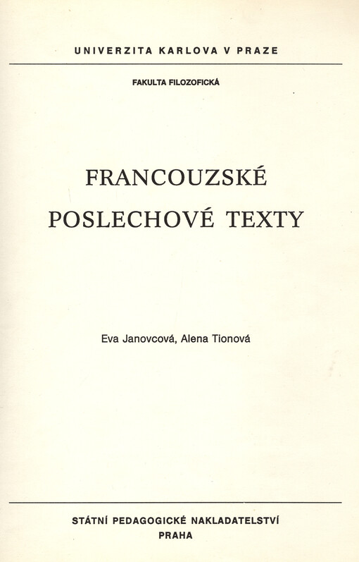 Francouzské poslechové texty :určeno pro posl. fak. filozof.