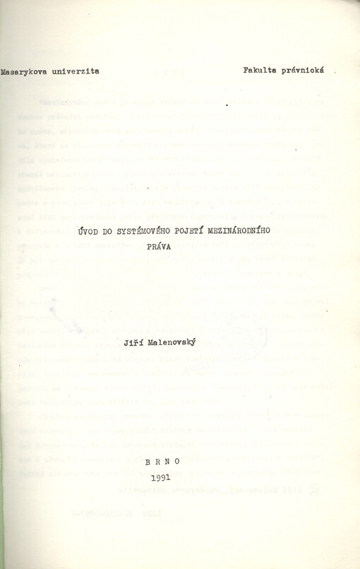 Úvod do systémového pojetí mezinárodního práva