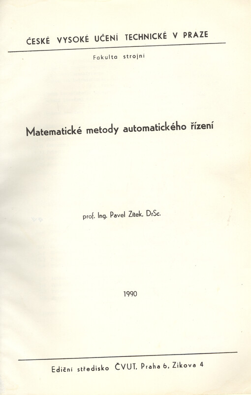 Matematické metody automatického řízení: určeno pro stud. fak. strojní
