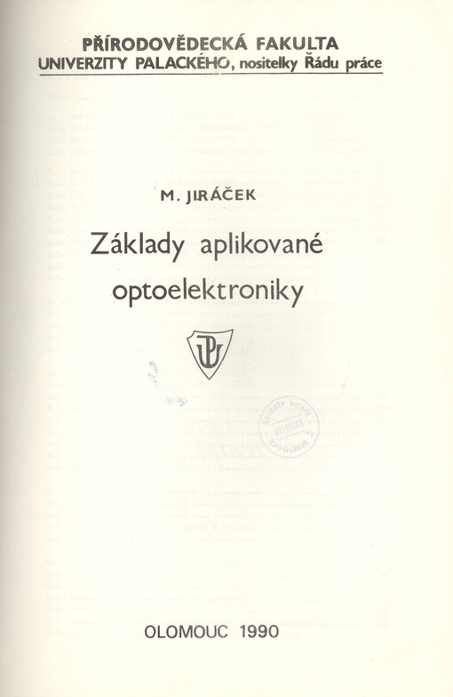 Základy aplikované optoelektroniky :[určeno pro posl. přírodověd. fak.]