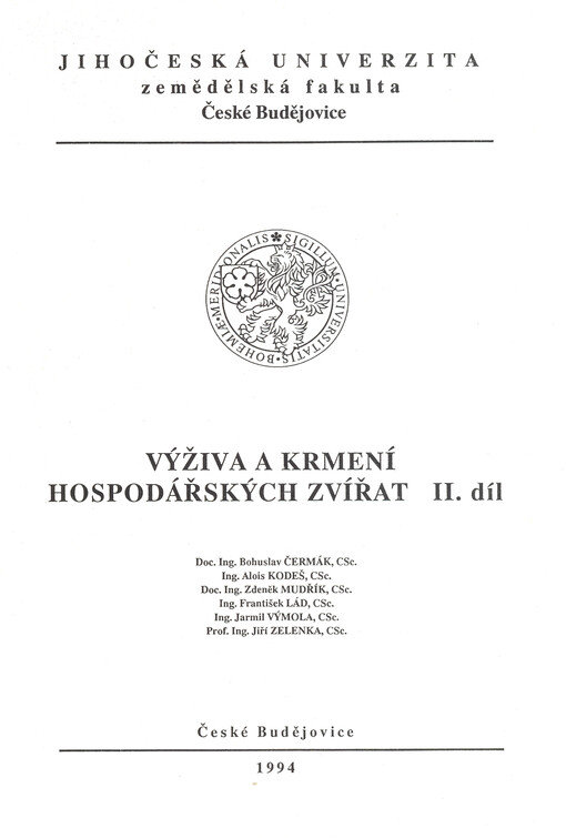Výživa a krmení hospodářských zvířat.Díl 2