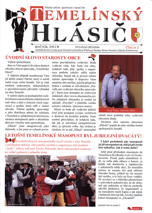 Temelínský hlásič : oficiální občasník : Kaliště - Kočín - Lhota pod Horami - Litoradlice - Pláňovy - Sedlec - Shon - Temelín - Záluží - Zvěrkovice