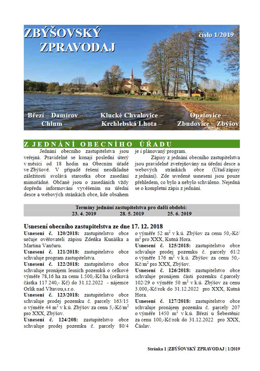 Zbýšovský zpravodaj : Březí - Damírov - Chlum - Klucké Chvalovice - Krchlebská Lhota - Opatovice - Zbudovice - Zbýšov