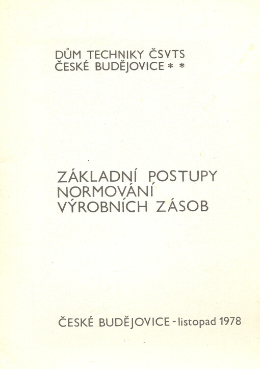 Základní postupy normování výrobních zásob