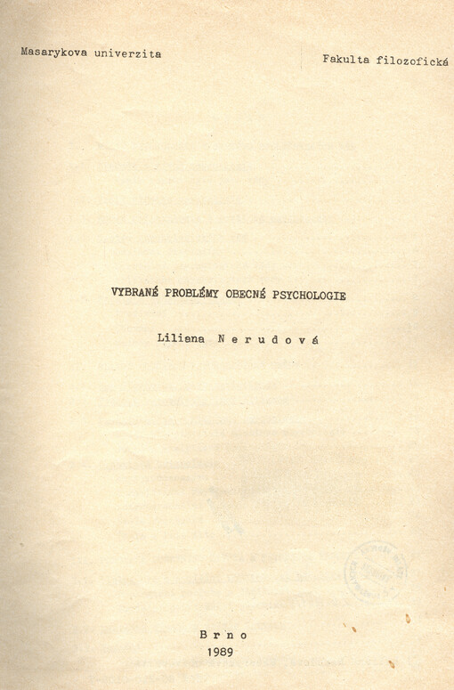 Vybrané problémy sociální psychologie