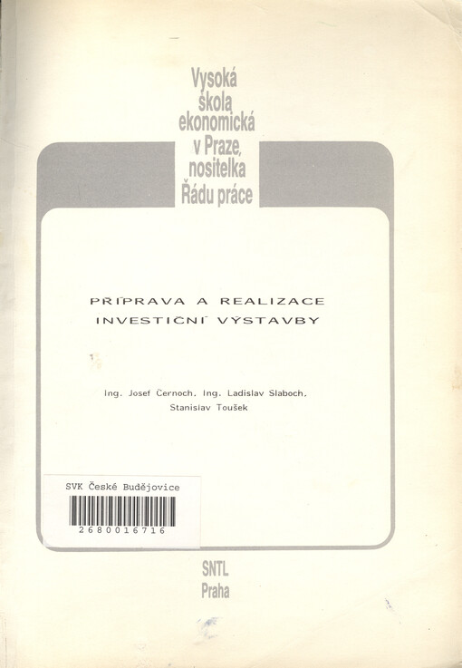 Příprava a realizace investiční výstavby: určeno pro posl. fak. národohospod