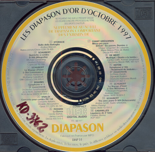 Les Diapason d'or d'octobre 1997